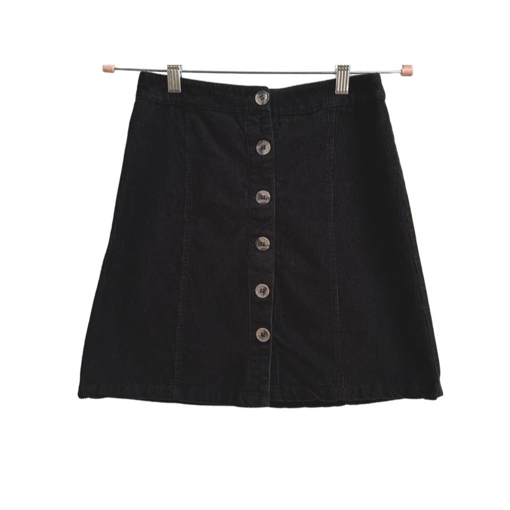 Japna Women's Black Corduroy Button Front Mini Skirt Size XS